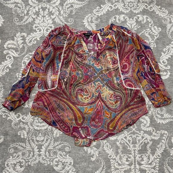 Lucky Brand Women's Paisley Peasant Blouse Multicolor Size S - Picture 1 of 5